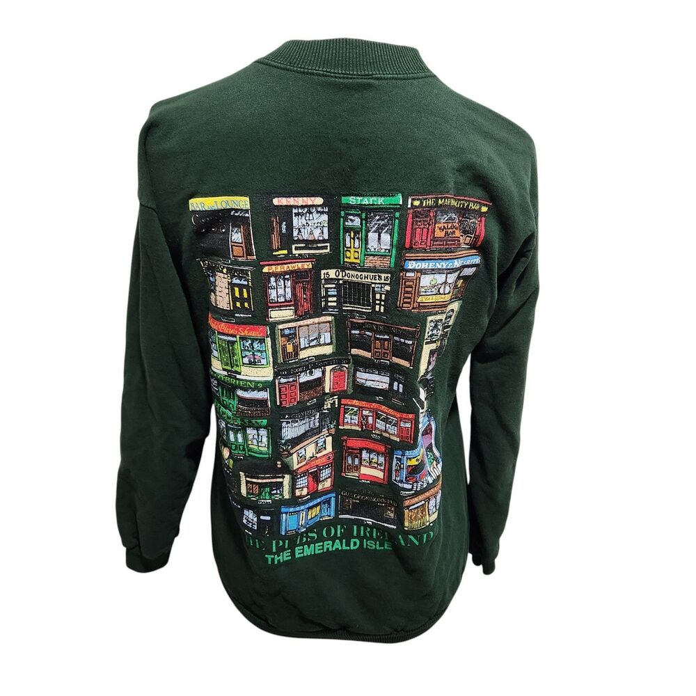 Vintage Ireland Pubs Sweatshirt XL Green Shamrock Graphic Crewneck Travel